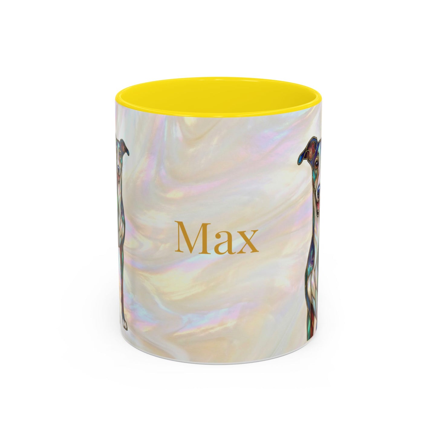 Personalized Greyhound Coffee Mug – Stained Glass Dog Accent Mug (Name Customizable)  - 14523