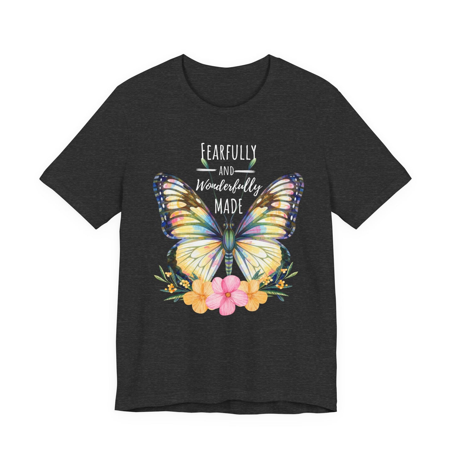 Fearfully and Wonderfully Made Butterfly T-Shirt, Inspirational Floral Faith Tee - 14955