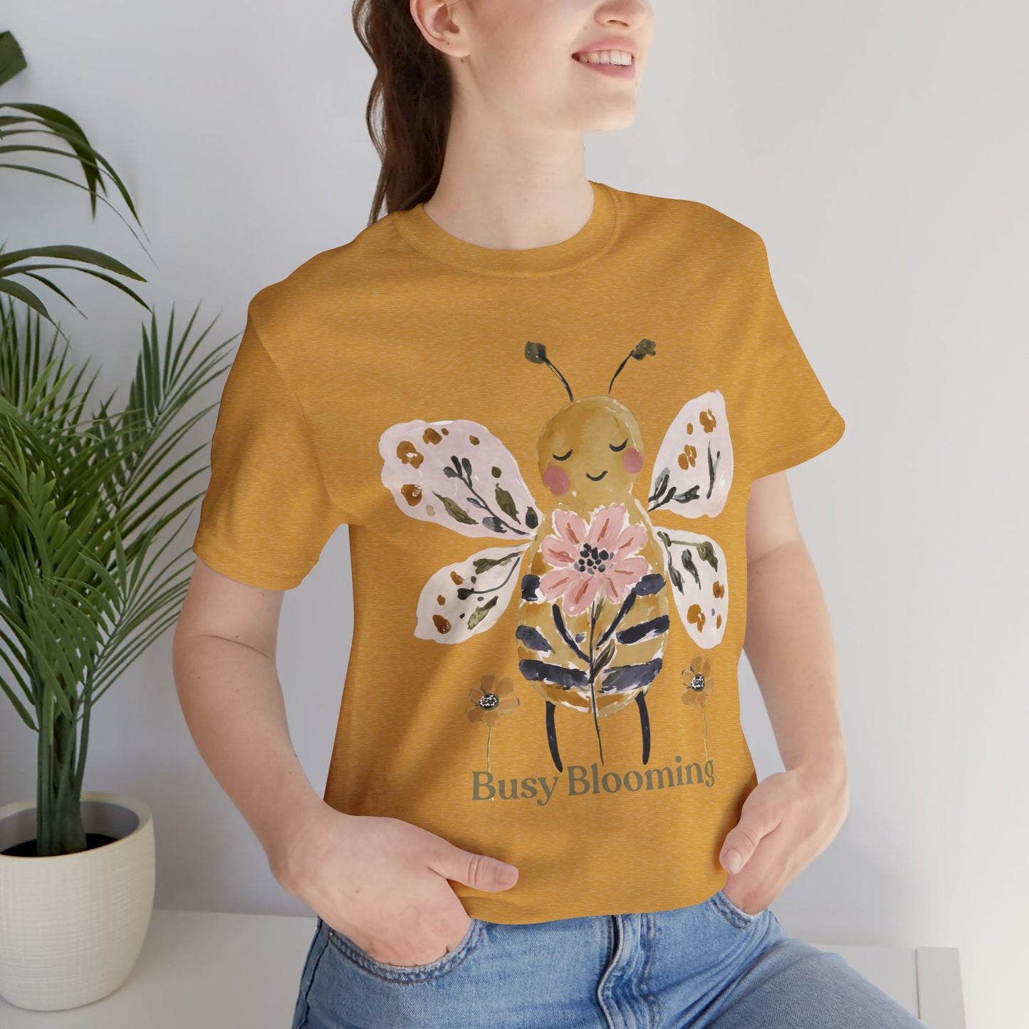 Busy Blooming Bee T-Shirt, Cute Watercolor Floral Bee Tee - 14960