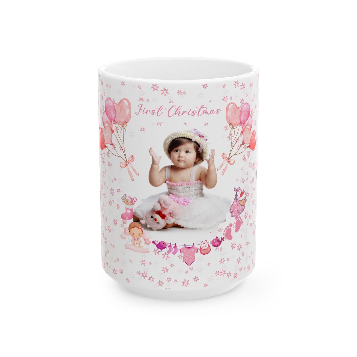 First Christmas, Baby Girl, Customizable - Ceramic Mug, (11oz, 15oz) - 10003