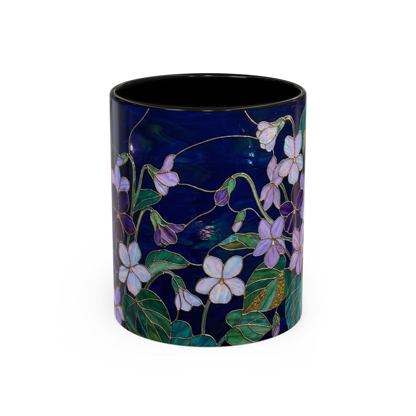Violet Floral Accent Coffee Mug — Stained Glass Design (11/15oz) - 14588
