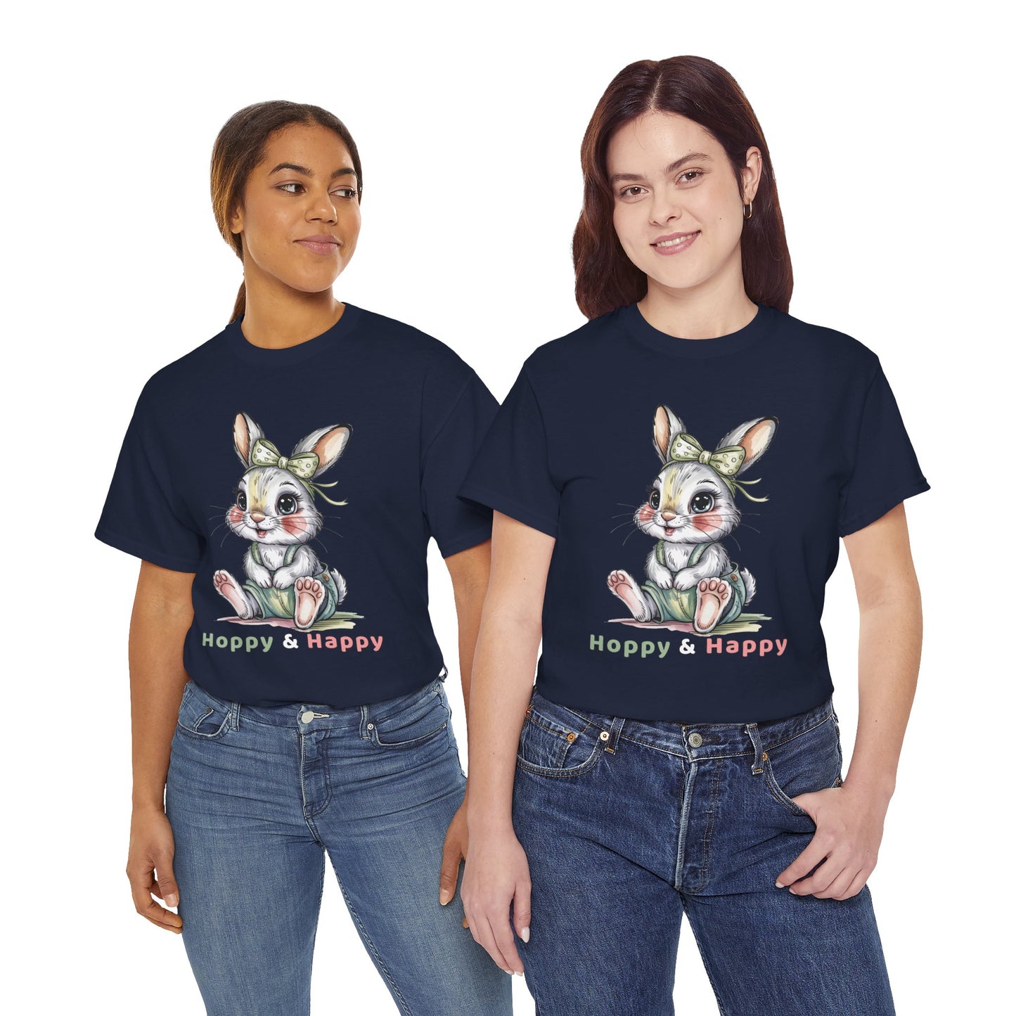 Cute Bunny T-Shirt – “Hoppy & Happy” Easter Rabbit Tee Gift for Kids & Adults - 14848