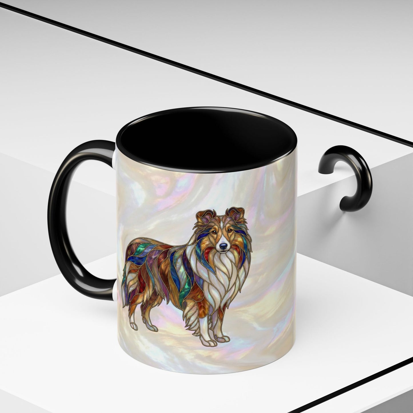 Sheltie Accent Coffee Mug – Stained Glass Design 11/15oz - 14645
