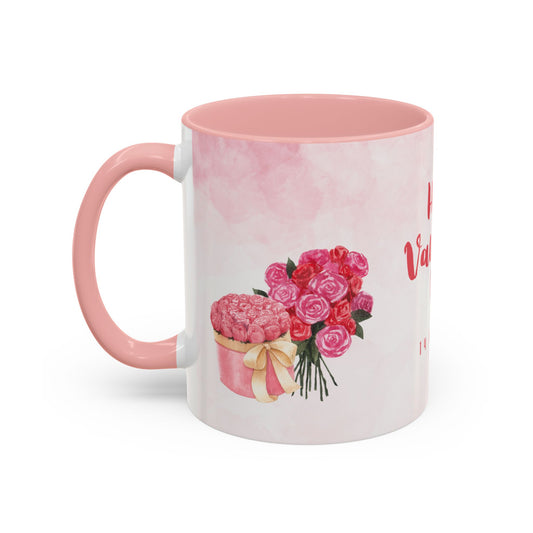 Red & Pink Roses, Happy Valentine's - Accent Coffee Mug (11, 15oz) - 11129