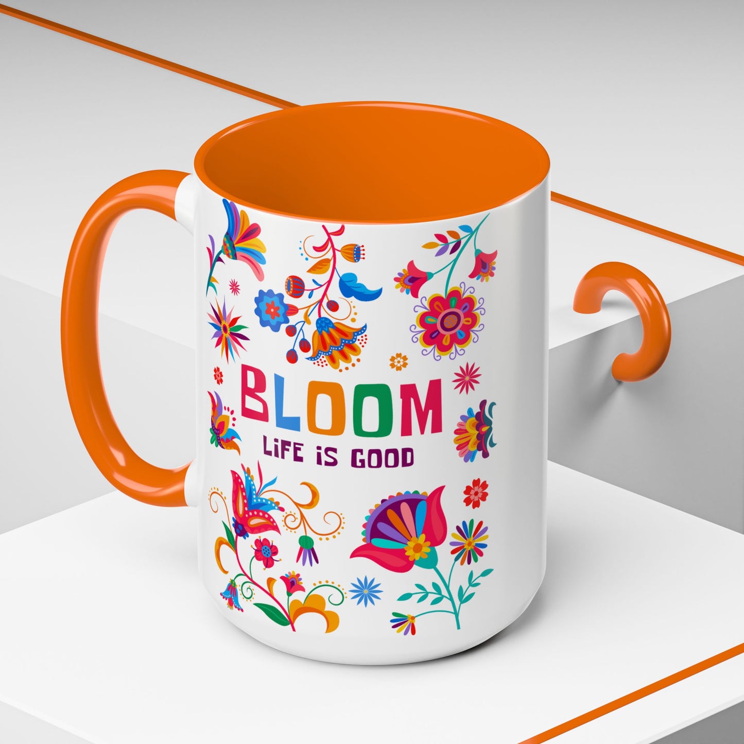 Colorful Floral Accent Coffee Mug - Bloom Life is Good - 14082