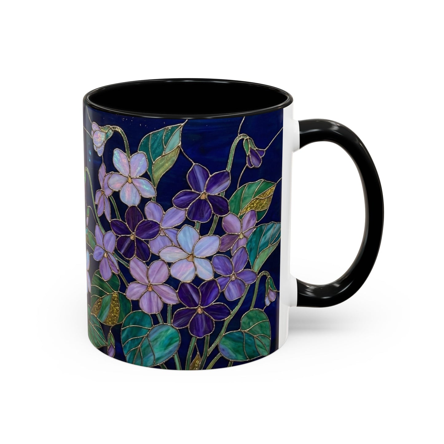 Violet Floral Accent Coffee Mug — Stained Glass Design (11/15oz) - 14588