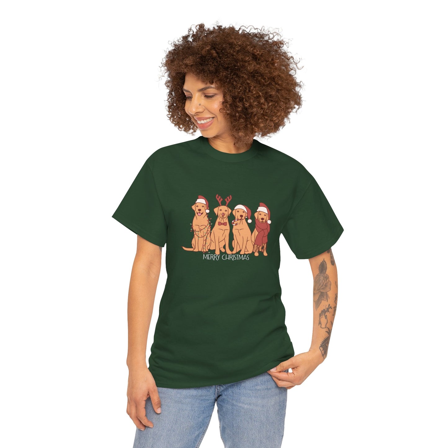 Golden Retrievers, Merry Christmas - Unisex Heavy Cotton Tee - 10282