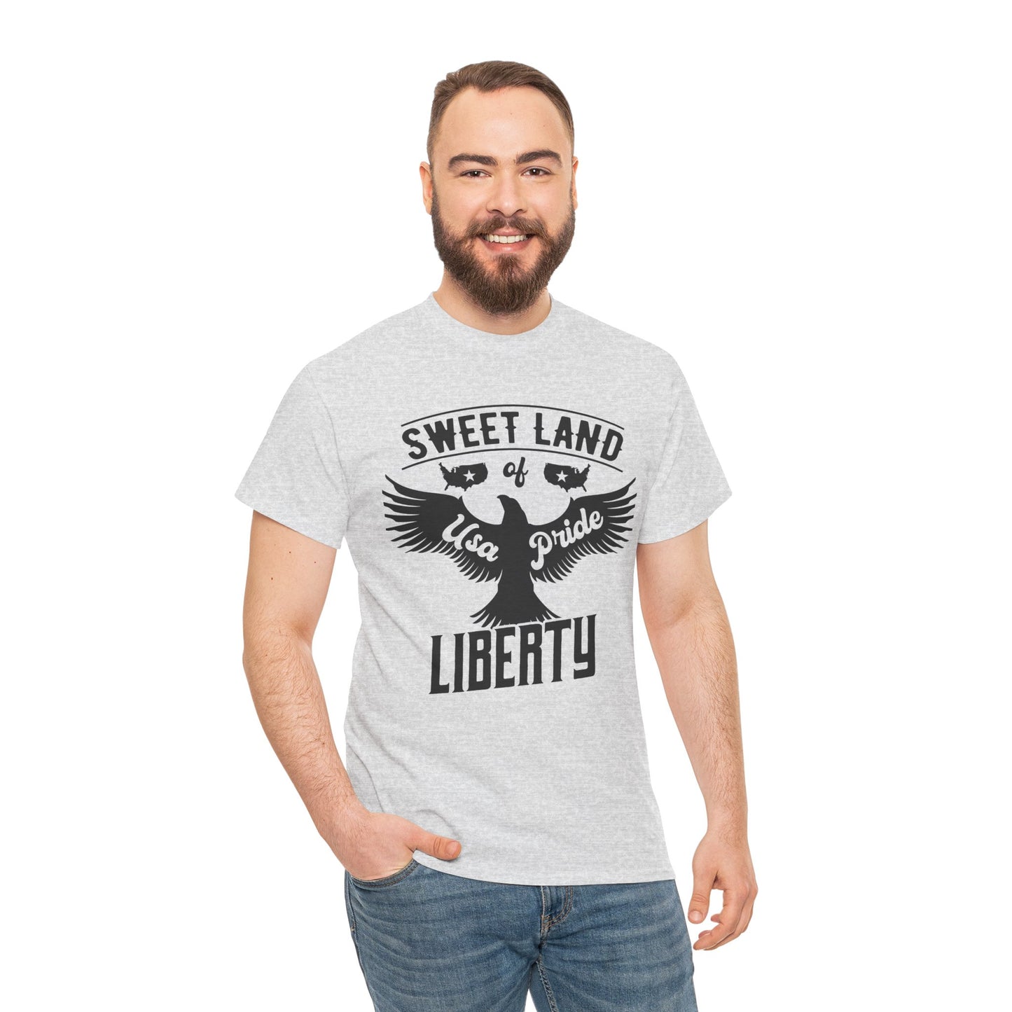 Sweet Land of Liberty Design, Unisex Heavy Cotton Tee: Patriotic T-shirt, Gift for Freedom Lovers, Casual Wear, Independence Day Shirt - 13492