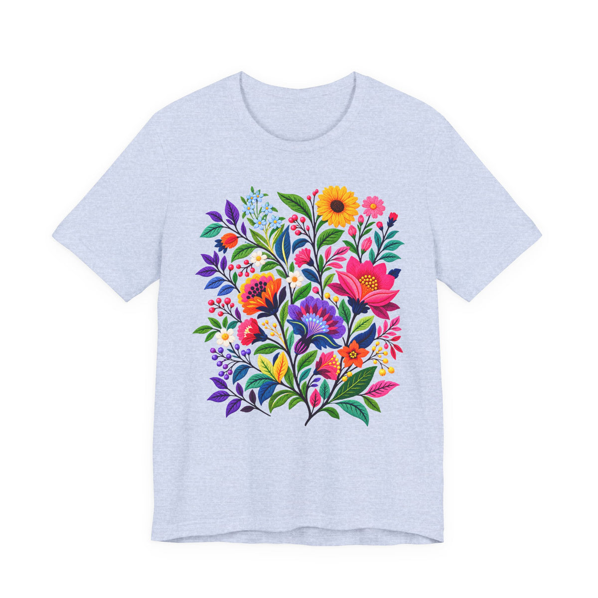 Bright Folk Art Floral T-Shirt, Colorful Flower Bouquet Tee - 14513