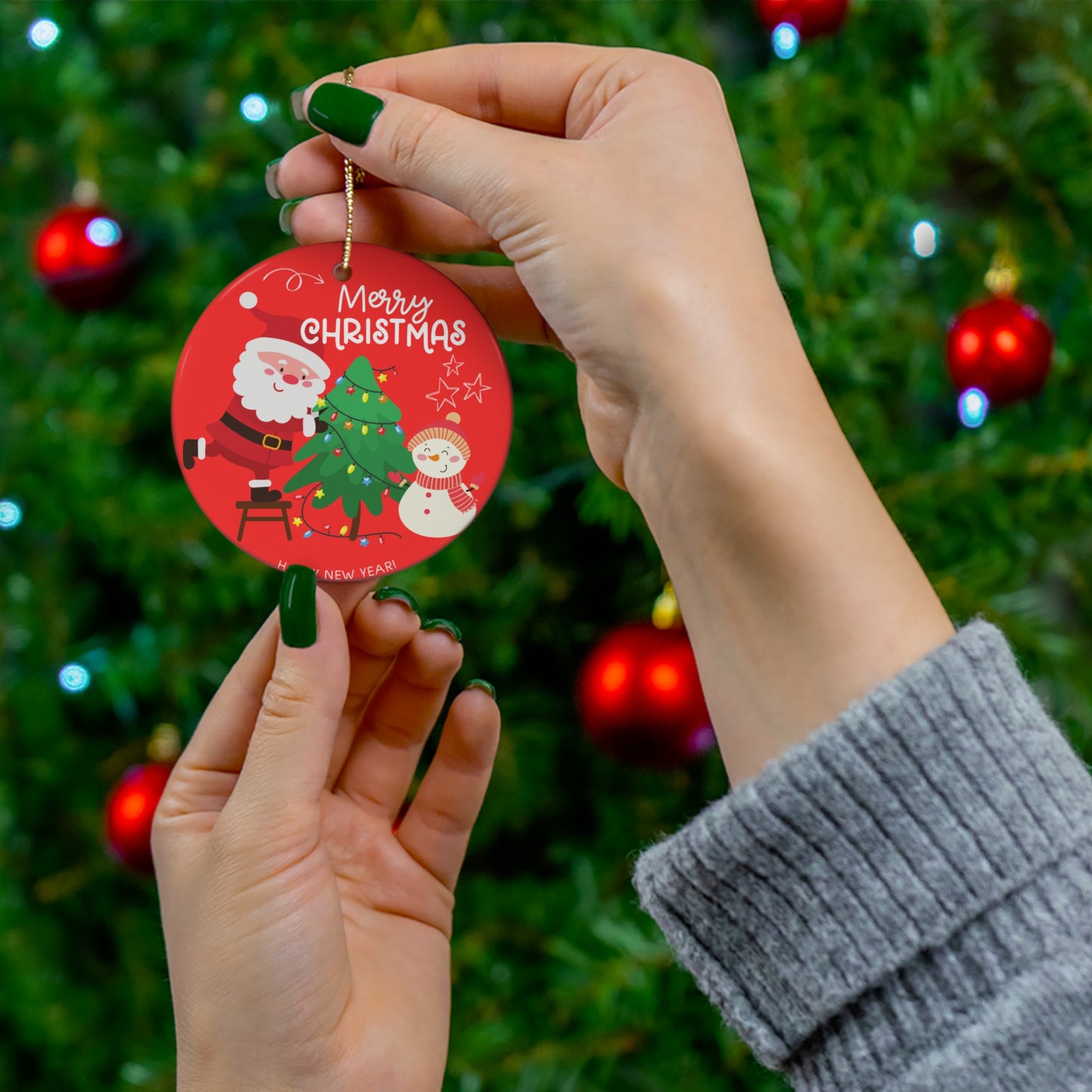 Merry Christmas, Happy New Year - Ceramic Ornament,  Round Shape