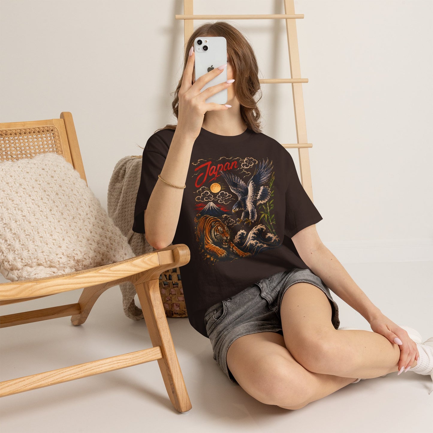 Japan Tiger & Eagle Graphic T-Shirt – Vintage Japanese Tattoo Style Tee - 14910