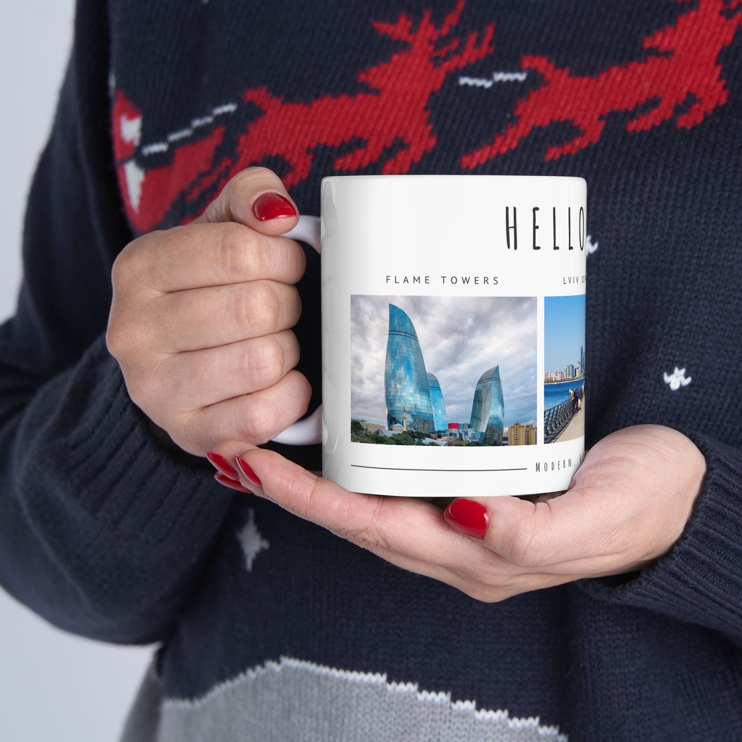 Hello Baku! Scenic Ceramic Mug - 11oz & 15oz - Perfect Gift for Travelers & City Lovers - 12237