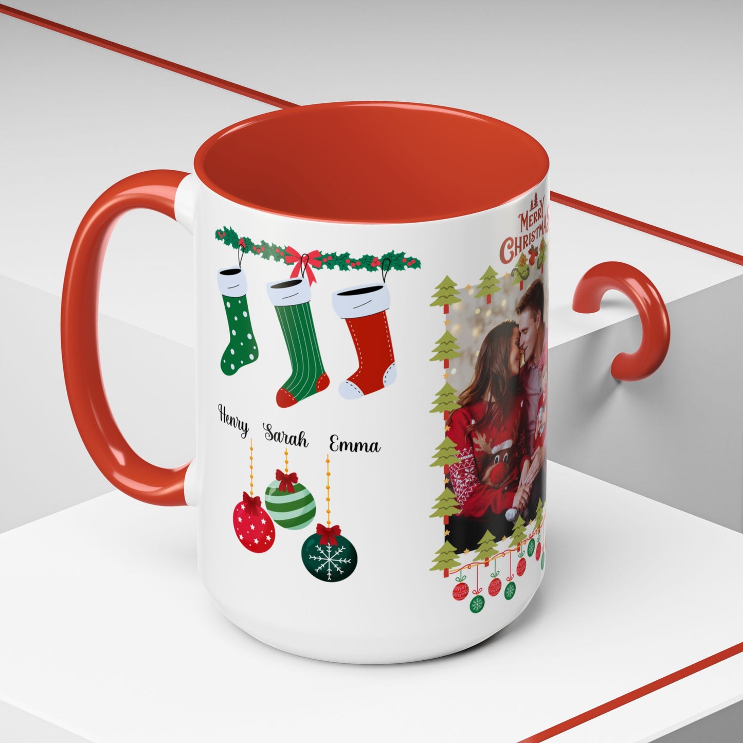 Christmas, Family Photo, Customizable, Accent Coffee Mug (11, 15oz)