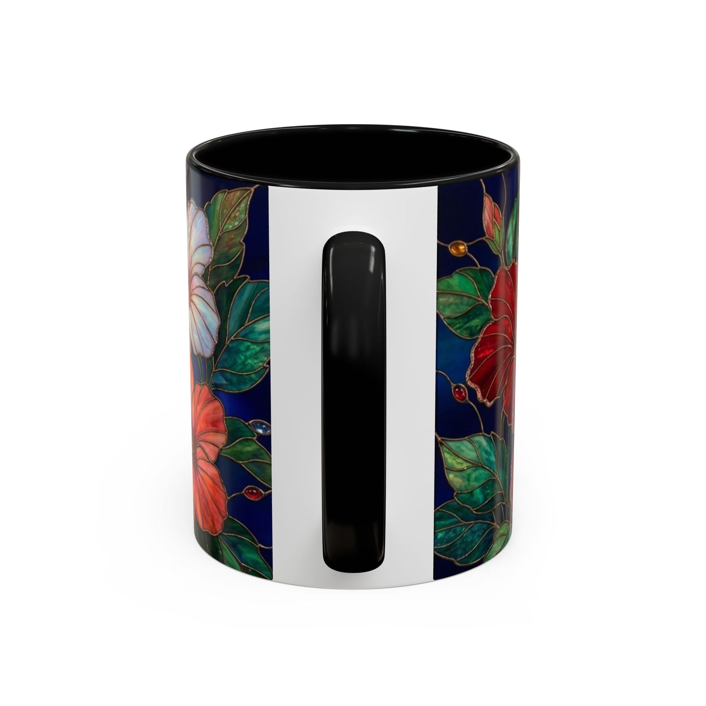 Hibiscus Bloom Accent Coffee Mug — Stained Glass Design  11/15oz - 14569