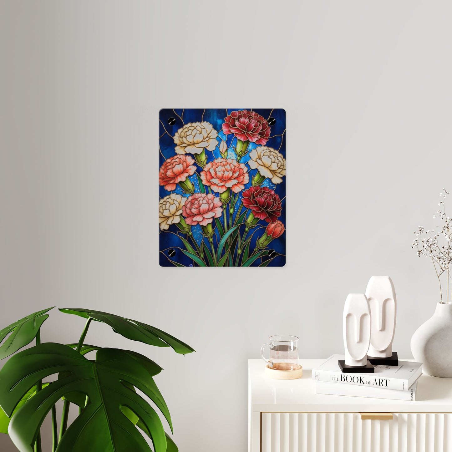 Carnation Bouquet Acrylic Wall Art Panel — Floral Home Décor - 14599