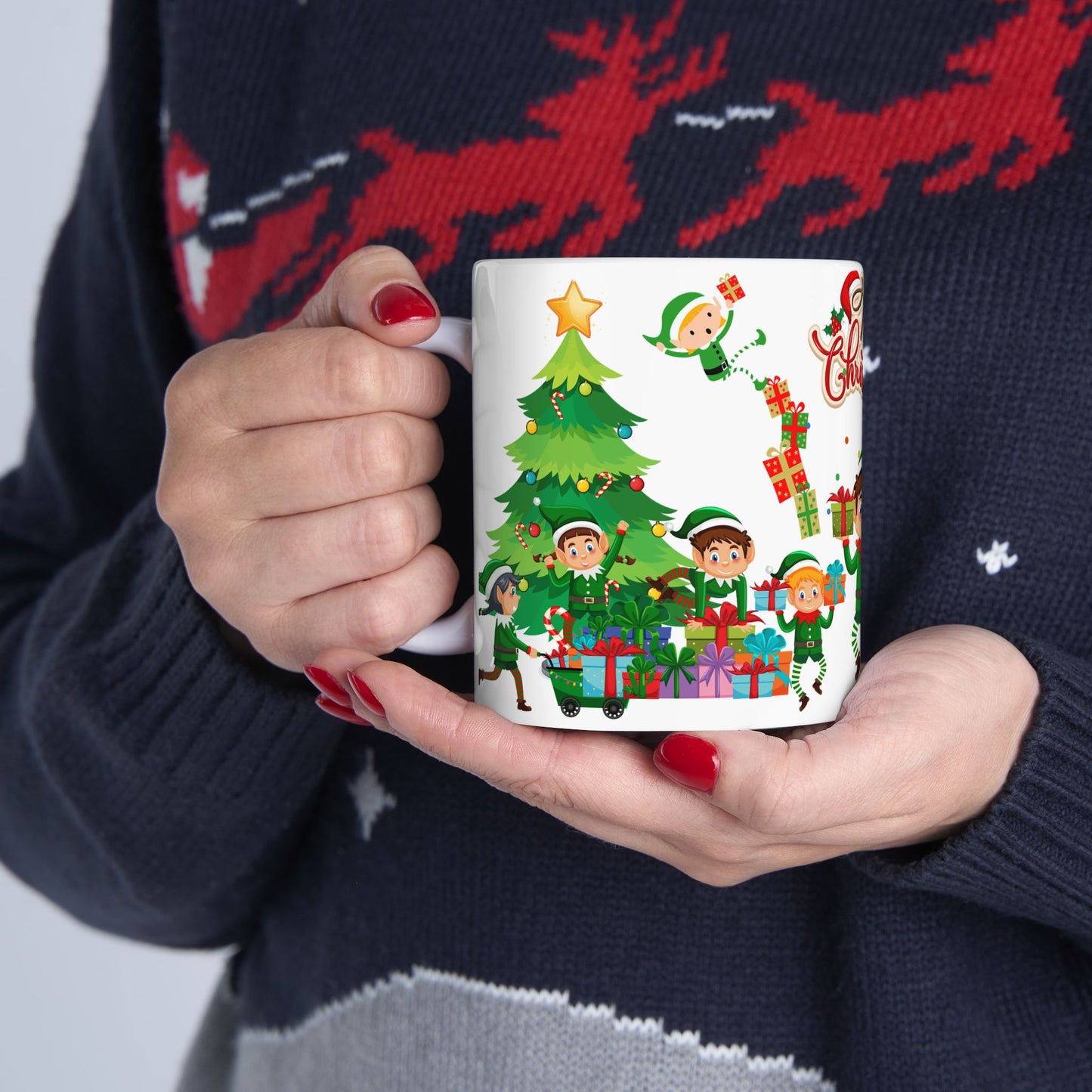 Little Elves with Christmas Gifts - Ceramic Mug, (11oz, 15oz) - 10293