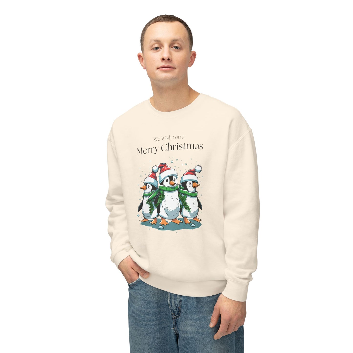 Penguins, We Wish You a Merry Christmas - Unisex Lightweight Crewneck Sweatshirt - 10173