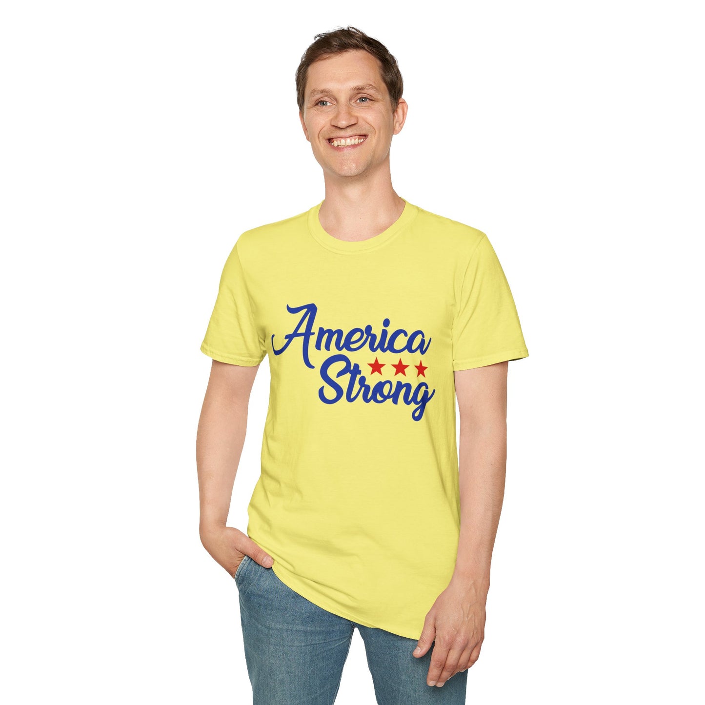 America Strong Unisex Softstyle T-Shirt - Patriotic Tee for BBQs, Memorial Day, 4th of July, Gift for Him/Her, Casual Wear - 13694