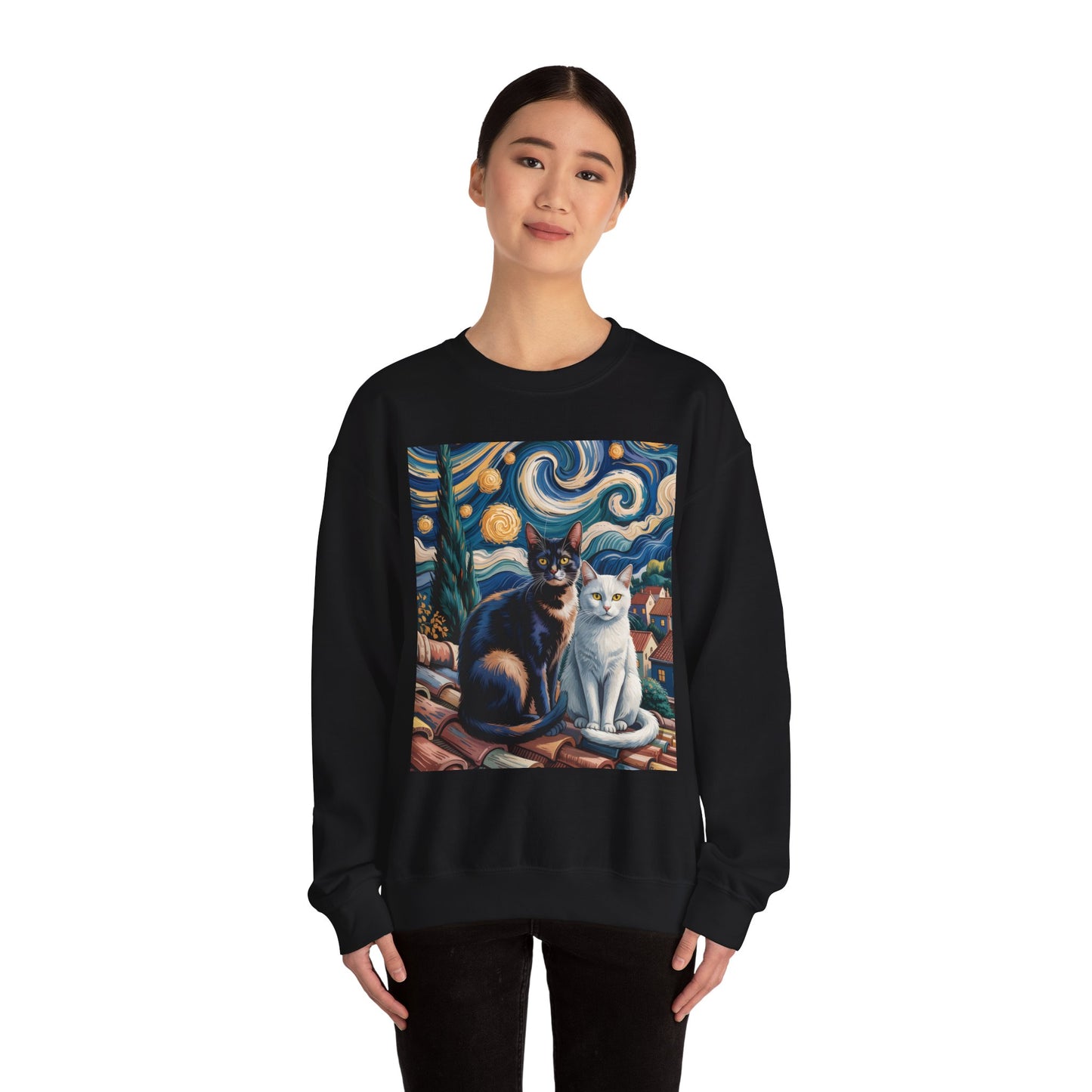 Van Gogh Style Cat Art Sweatshirt - Cozy Unisex Crewneck, Valentines Day Gift for Cat Lovers - 14764