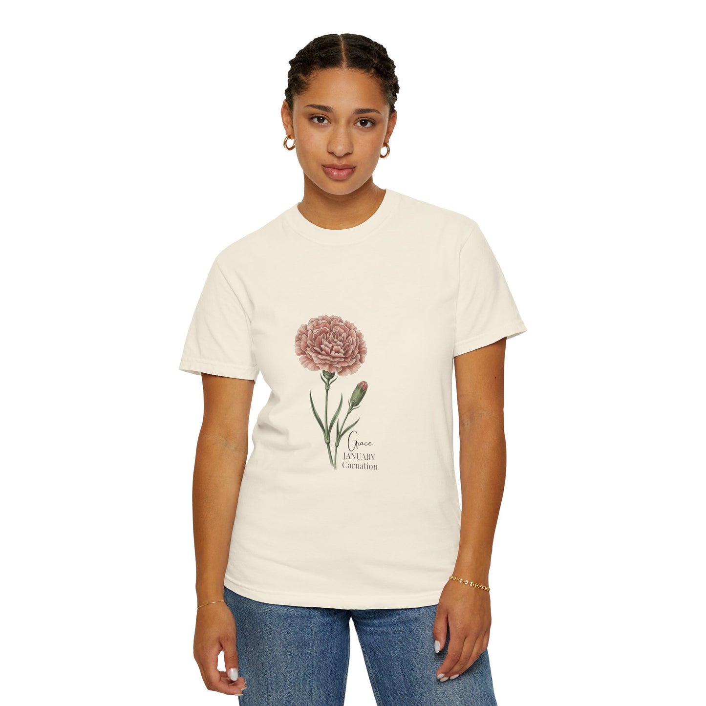 January Carnation Birth Flower T-Shirt – Customizable - 14672
