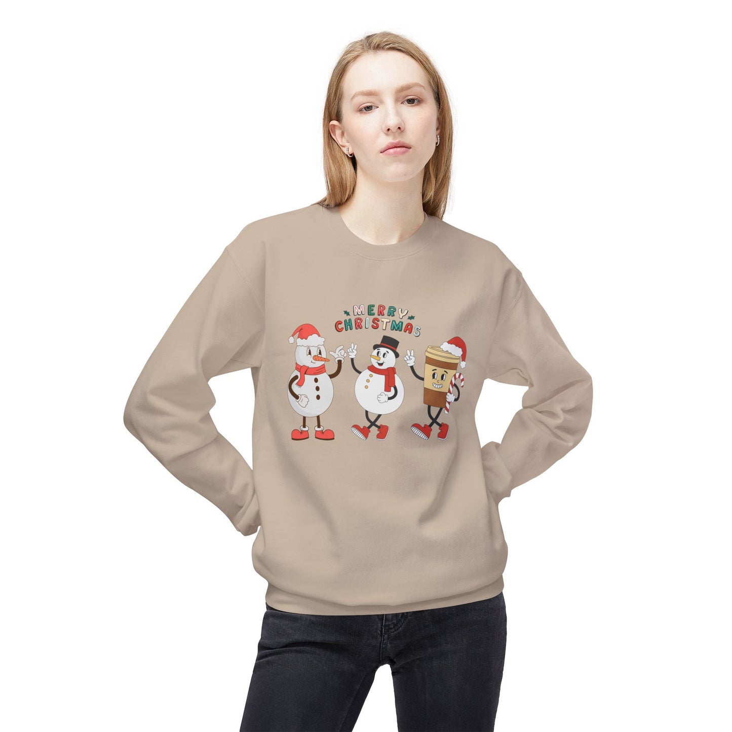 Happy Snowmen - Unisex Midweight Softstyle Fleece Crewneck Sweatshirt - 10373