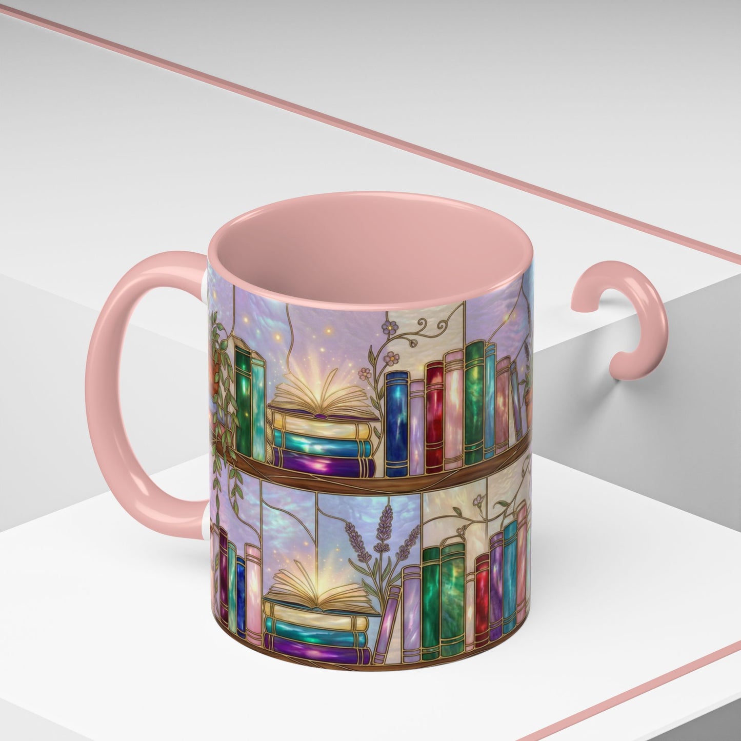 Magic Book Shelf Accent Coffee Mug — Stained Glass Design (11/15 oz) - 14529