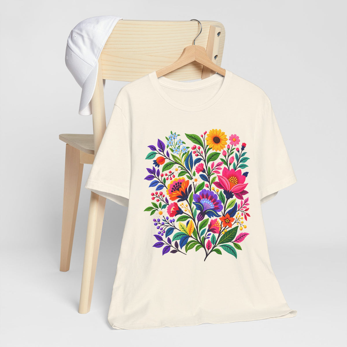 Bright Folk Art Floral T-Shirt, Colorful Flower Bouquet Tee - 14513