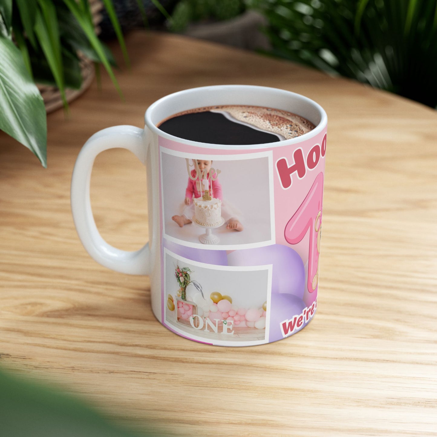 Cute Birthday Memory Ceramic Mug | Hooray! We're already 1 | Photo Collage Mug | Perfect Gift, Baby's 1st Birthday, Milestone Celebration - 13999
