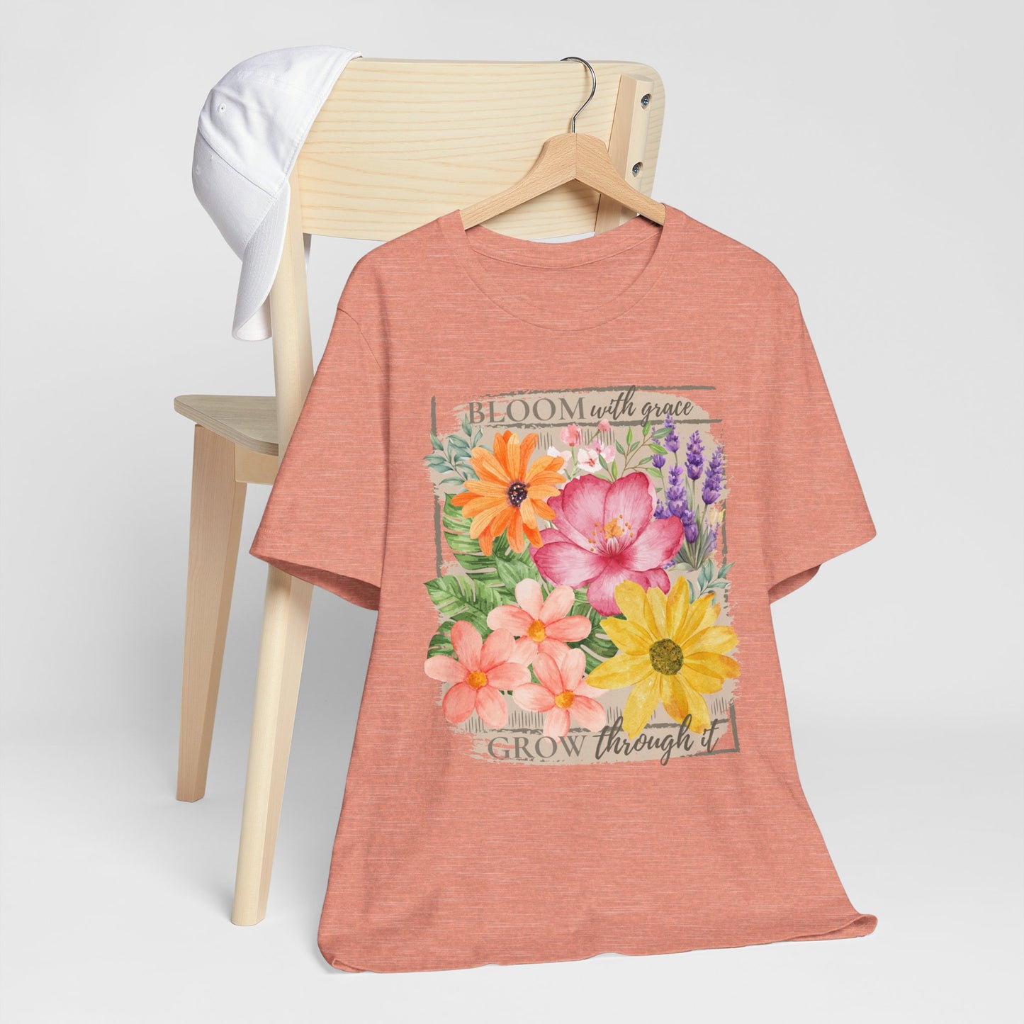 Bloom With Grace Floral T-Shirt, “Grow Through It” Inspirational Women’s Tee - 14943