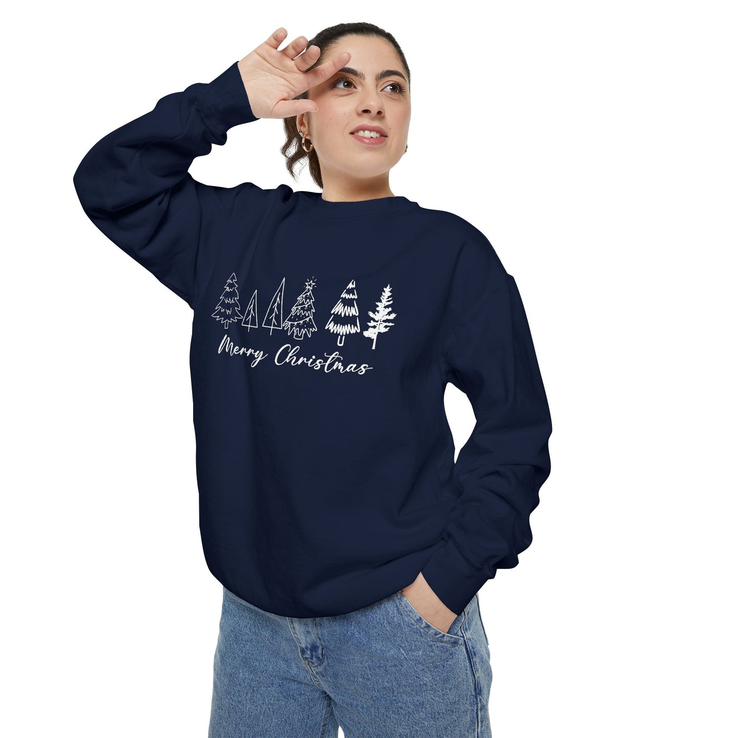 Trees, Merry Christmas - Unisex Garment-Dyed Sweatshirt - 10391