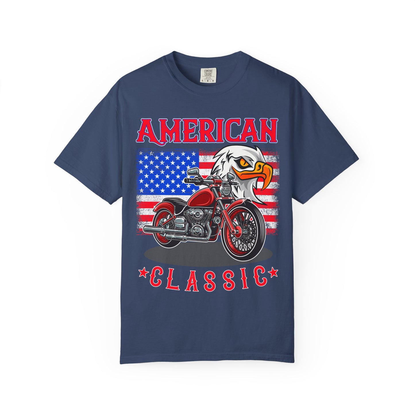 American Classic Tee, Unisex Garment-Dyed T-shirt, Biker Gift, Patriotic Apparel, Rider and Eagle Fashion, Vintage Style - 13658