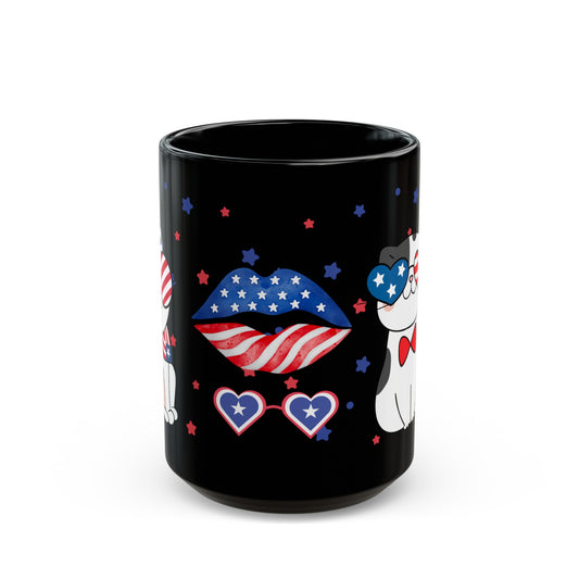 July 4, Cat's Kiss  - Black Mug (11oz, 15oz)