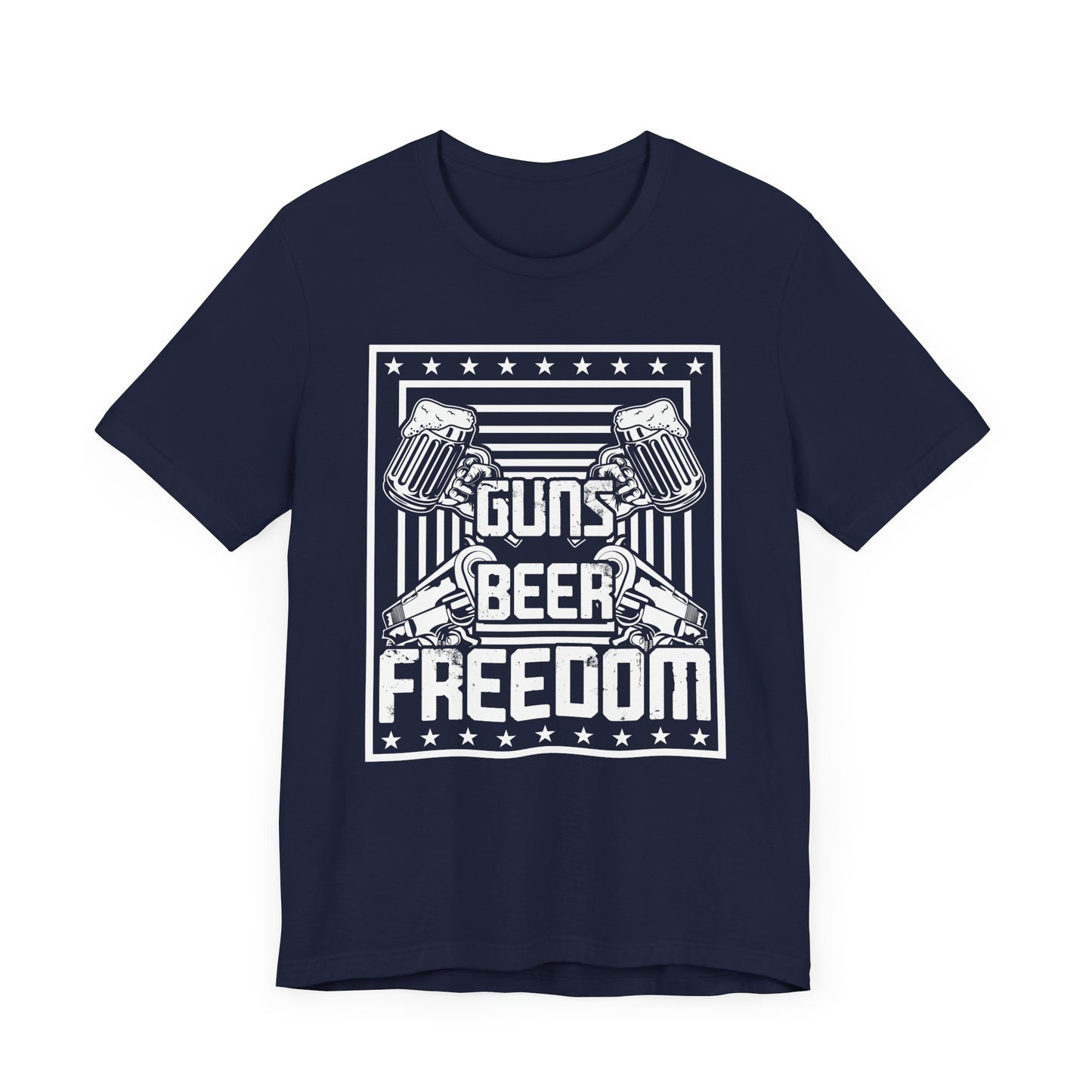 4th of July, Guns Beer Freedom Unisex Tee, Casual Shirt, Patriotic Apparel, Gift for Him, Party Tee, Everyday Wear - 13598