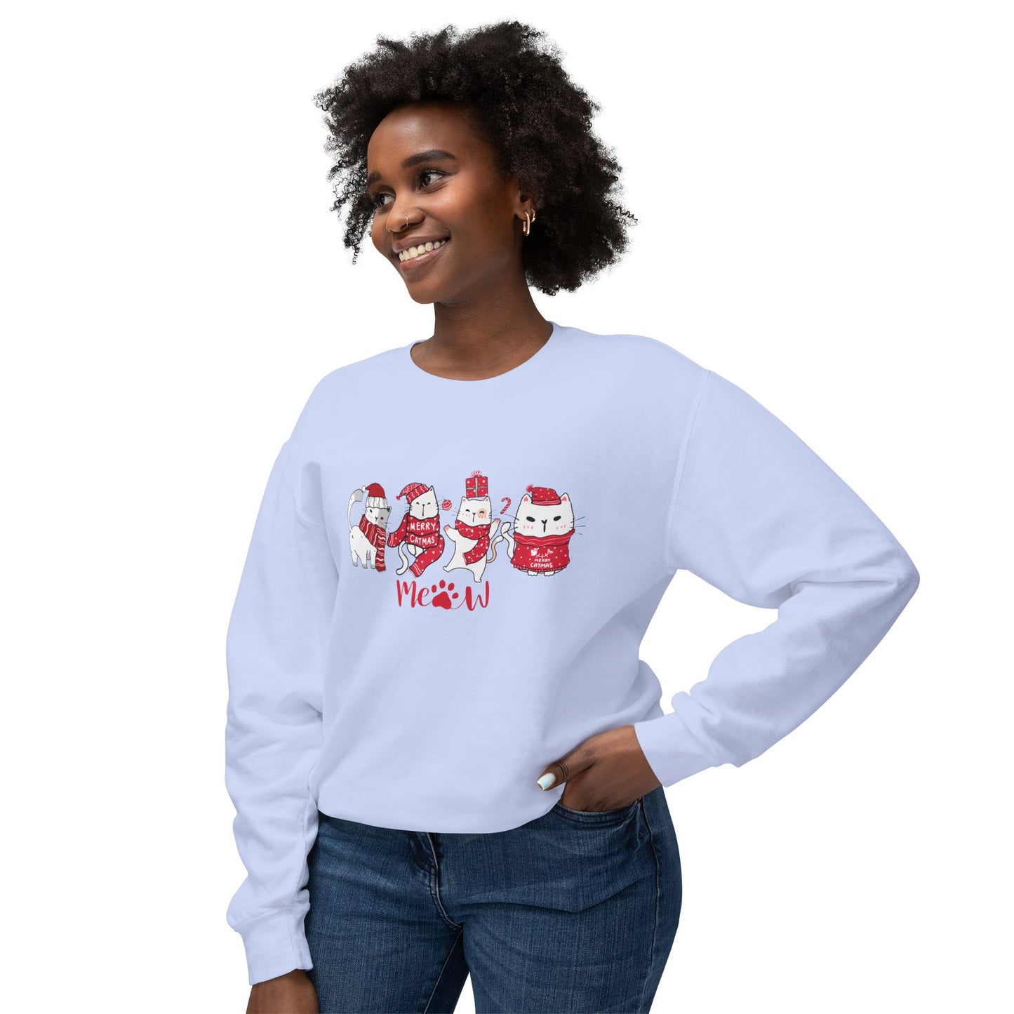 Cats, Merry Christmas - Unisex Lightweight Crewneck Sweatshirt - 10046