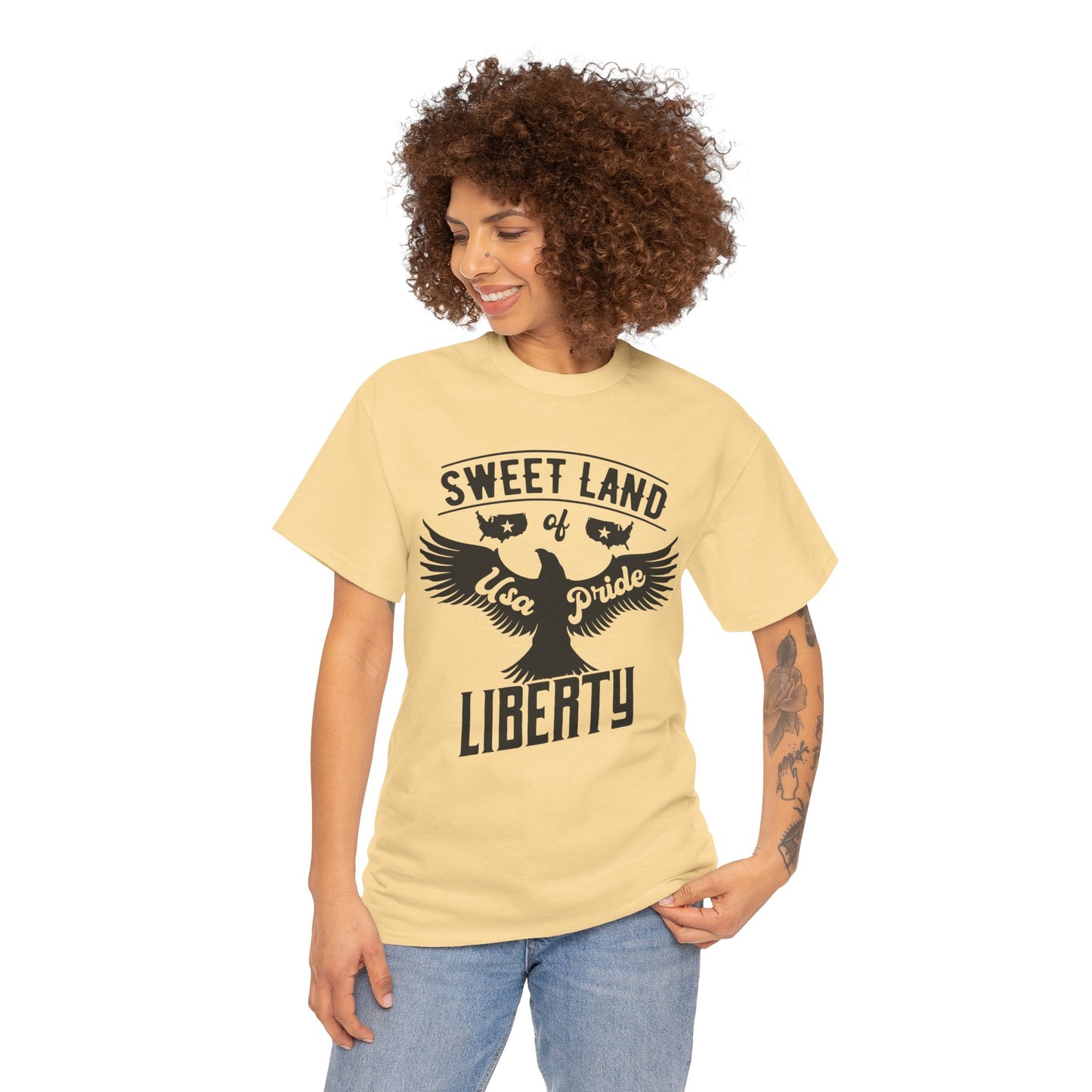 Sweet Land of Liberty Design, Unisex Heavy Cotton Tee: Patriotic T-shirt, Gift for Freedom Lovers, Casual Wear, Independence Day Shirt - 13492