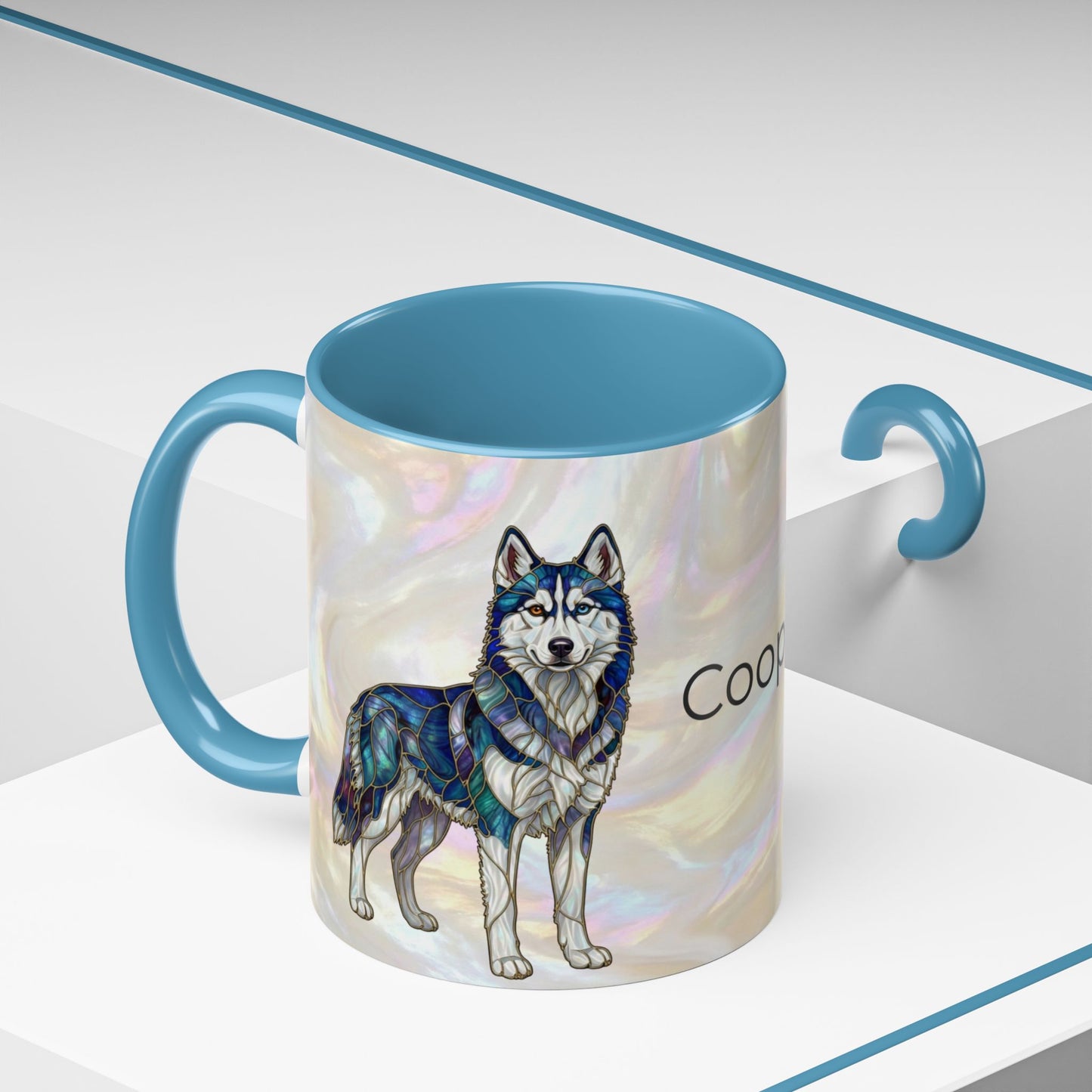 Personalized Husky Accent Coffee Mug – Stained Glass Design (11/15oz) - 14543