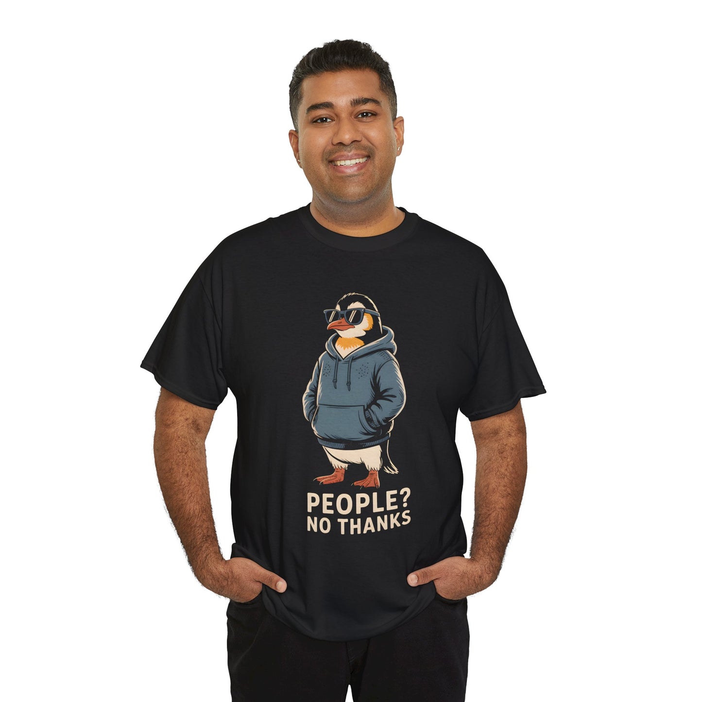 Funny Penguin T-Shirt – “People? No Thanks” Introvert Anti-Social Humor Tee Gift - 14847