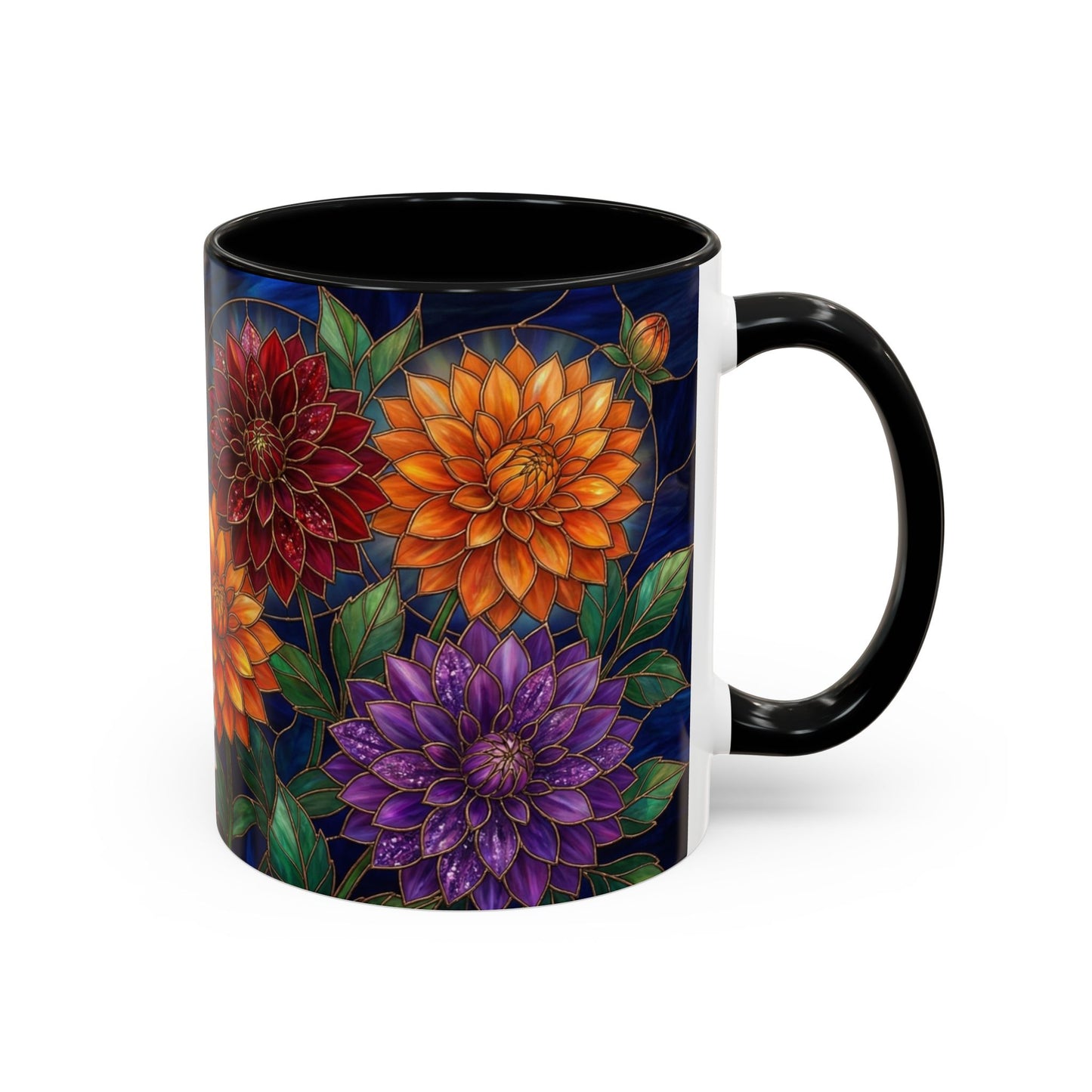 Dahlia Floral Accent Coffee Mug — Stained-Glass  Design (11/15oz) - 14562