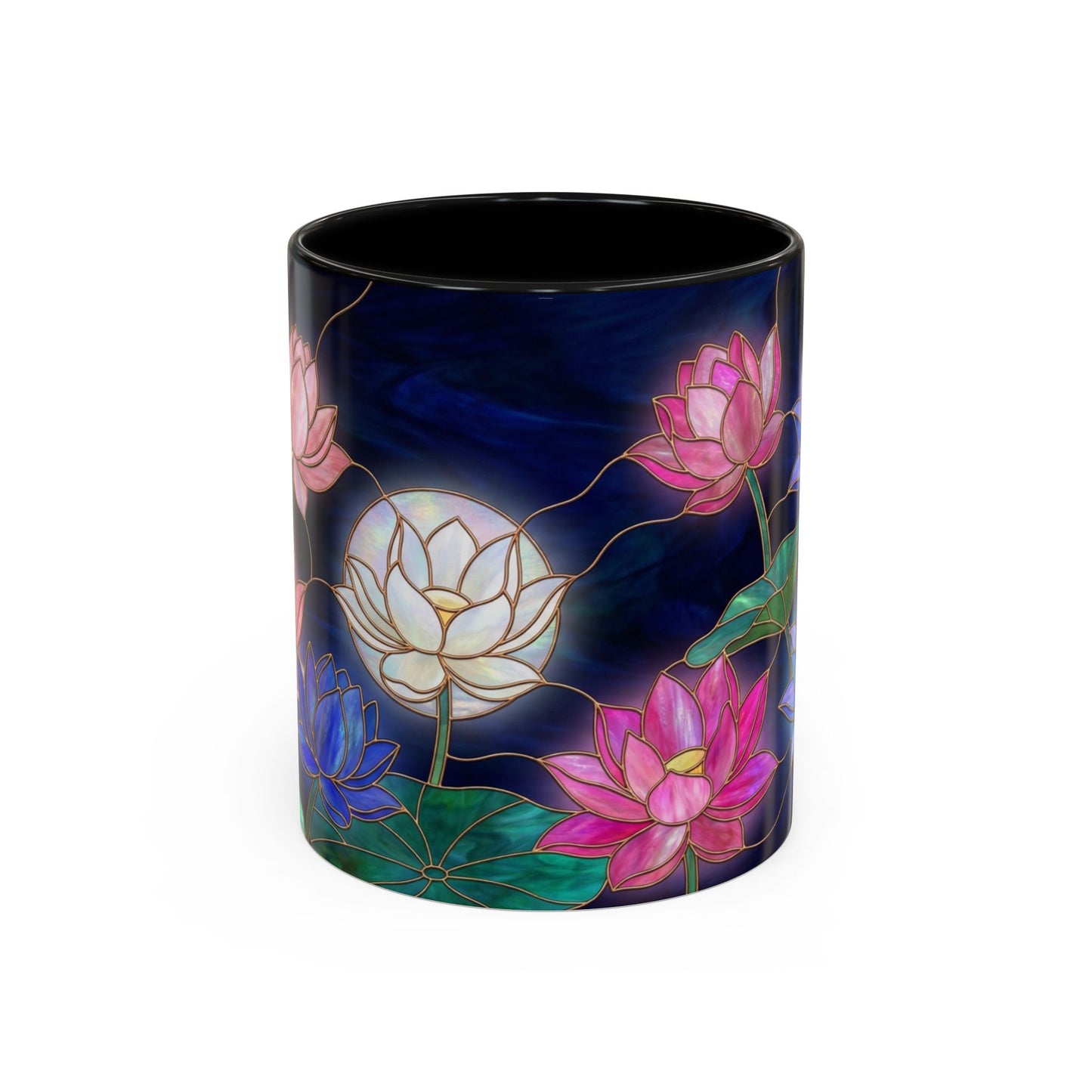 Lotus Floral Accent Coffee Mug — Stained Glass Design (11/15oz) - 14576