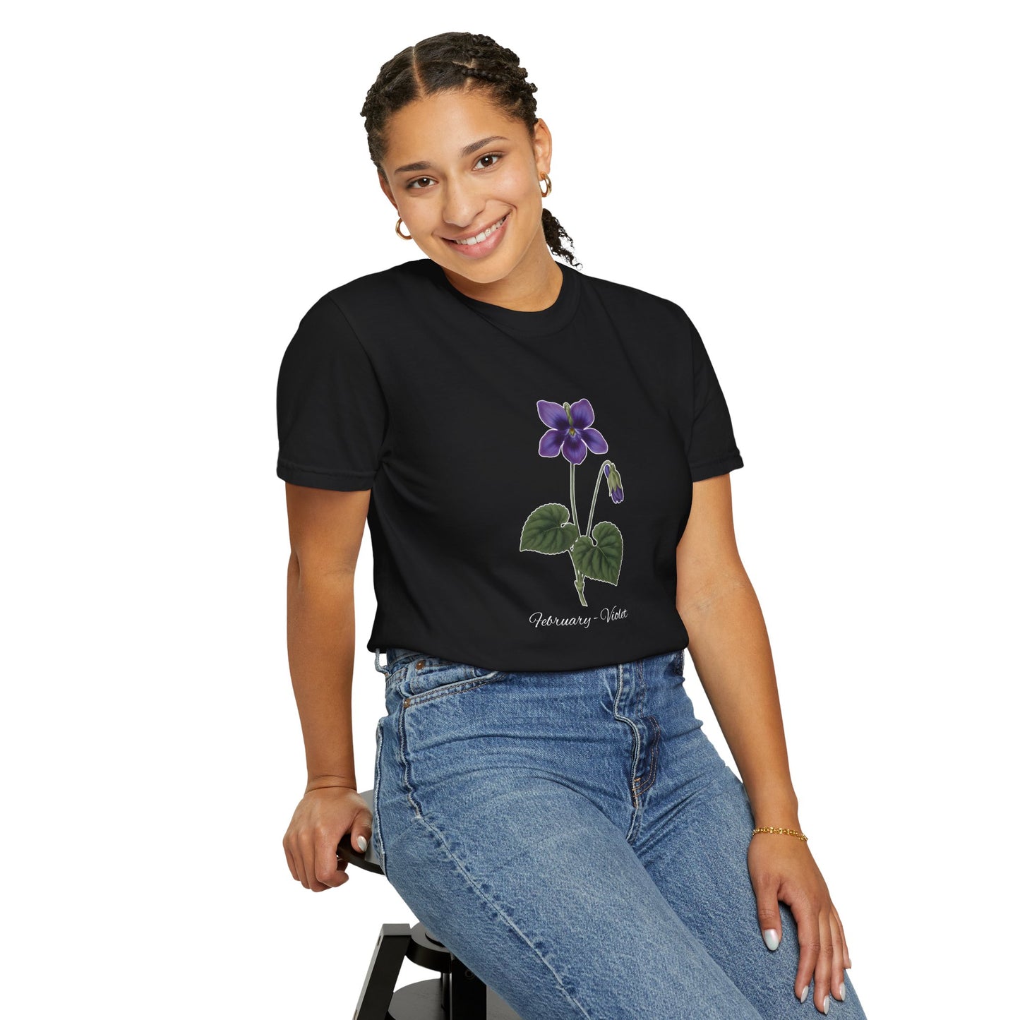 February Birth Flower Violet T-Shirt – Heavyweight Garment-Dyed Tee - 14700