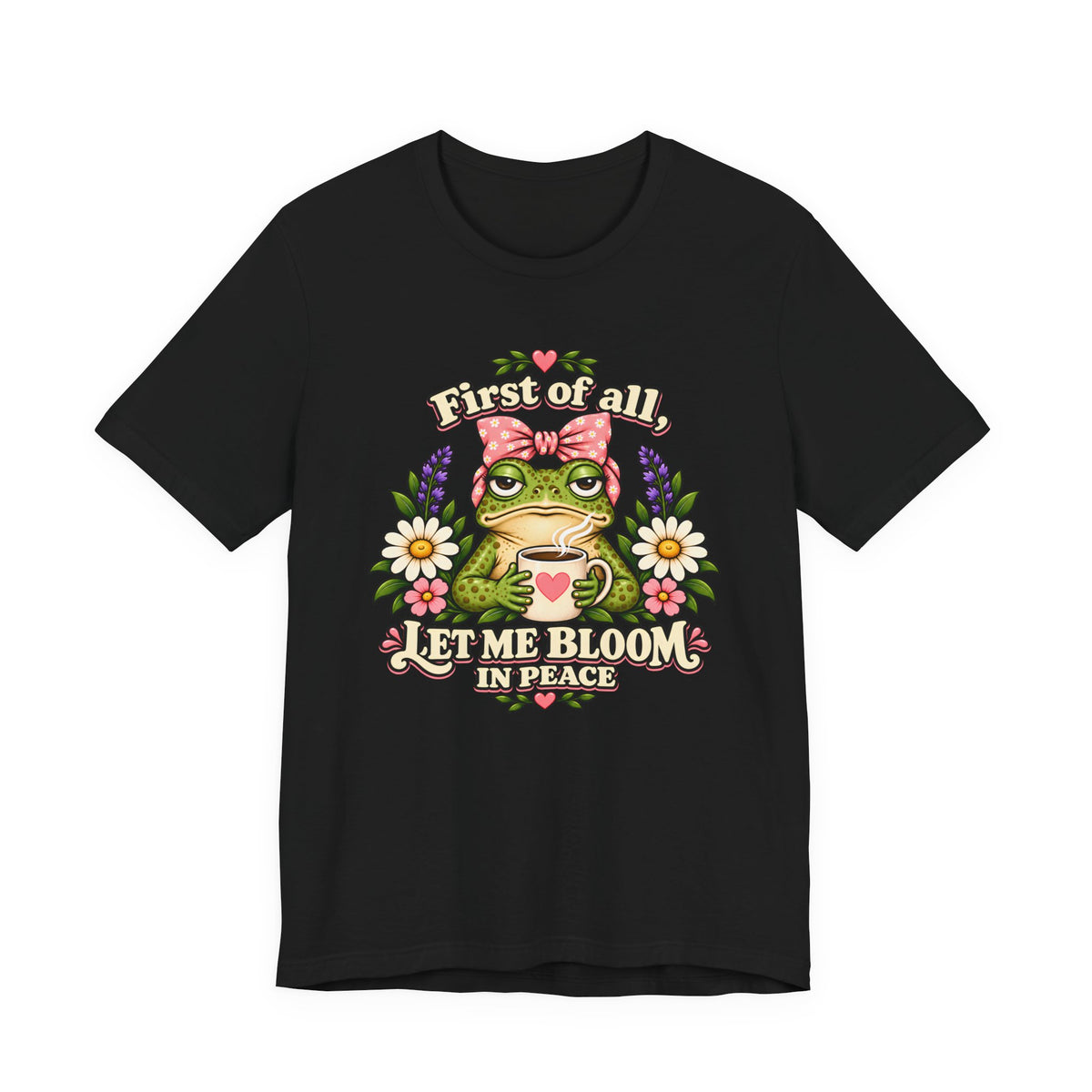 Let Me Bloom in Peace Frog T-Shirt, Cute Floral Coffee Tee - 14500
