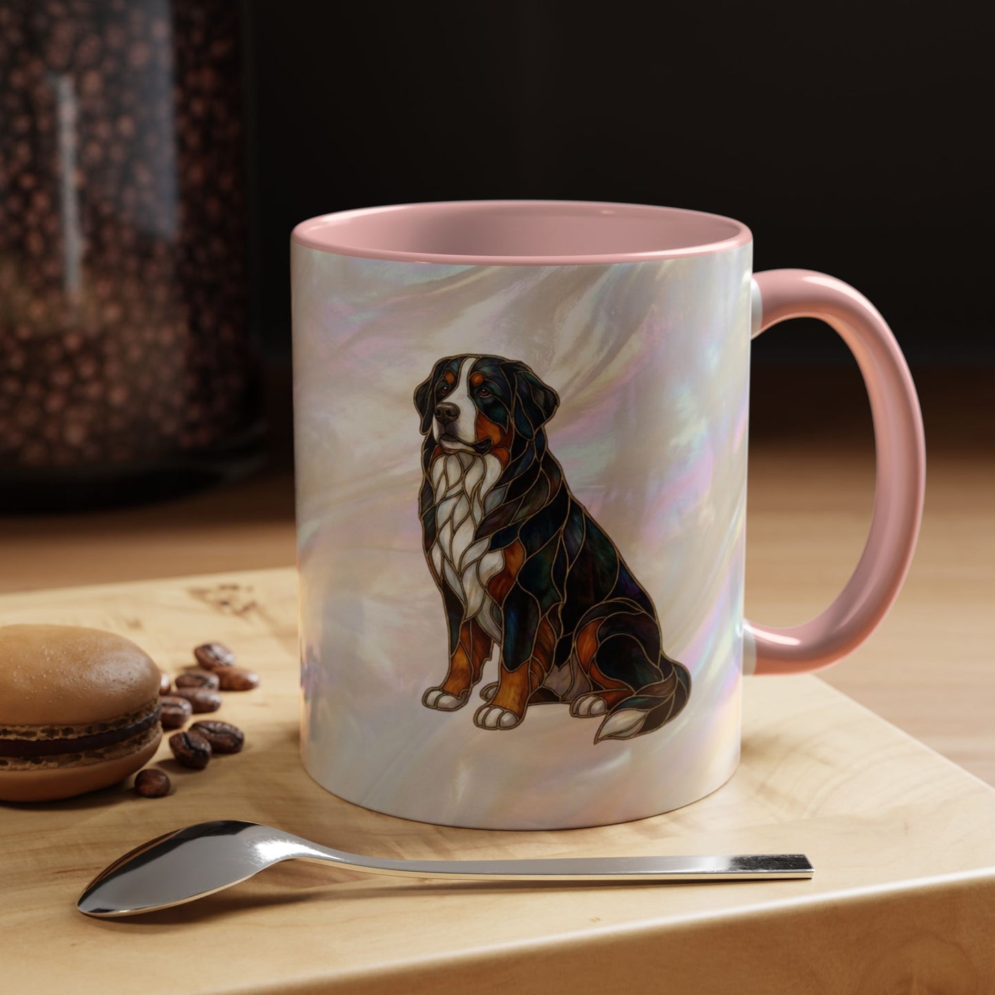 Bernese Mountain Dog Accent Coffee Mug — Stained Glass Design (11/15 oz) - 14617