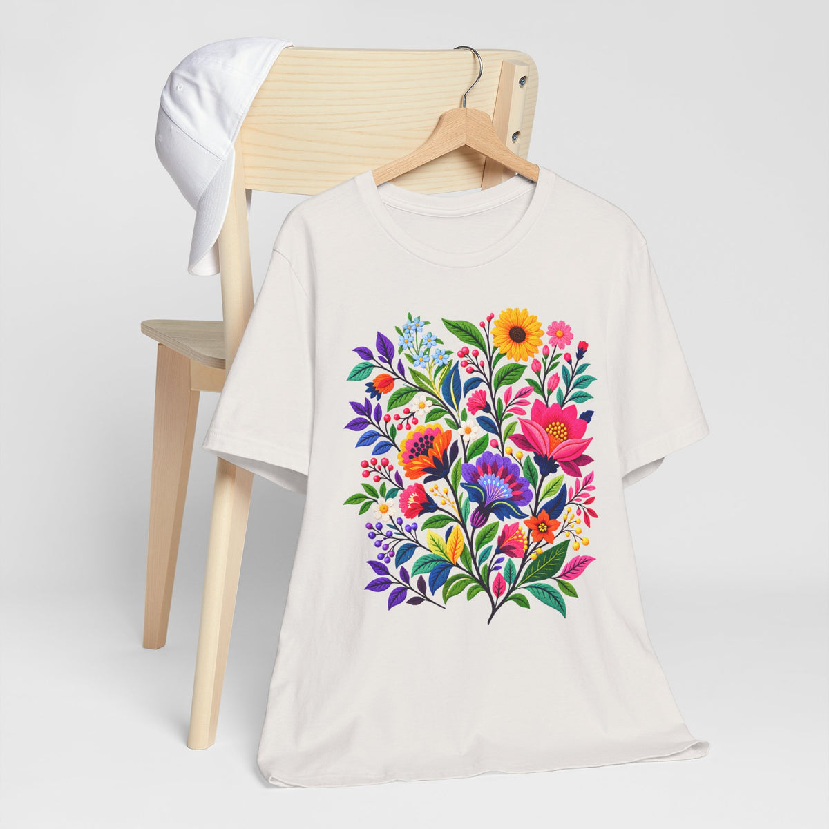 Bright Folk Art Floral T-Shirt, Colorful Flower Bouquet Tee - 14513