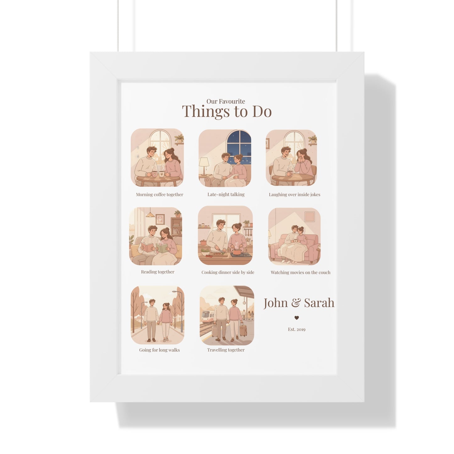 Framed Poster – “Our Favourite Things to Do” Personalized Couple Print | Valentine’s Gift - 14707