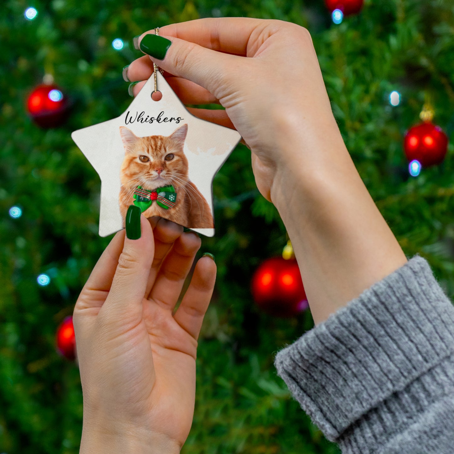 Christmas, Dogs & Cats, Customizable - Ceramic Ornament, 4 Shapes - 10119