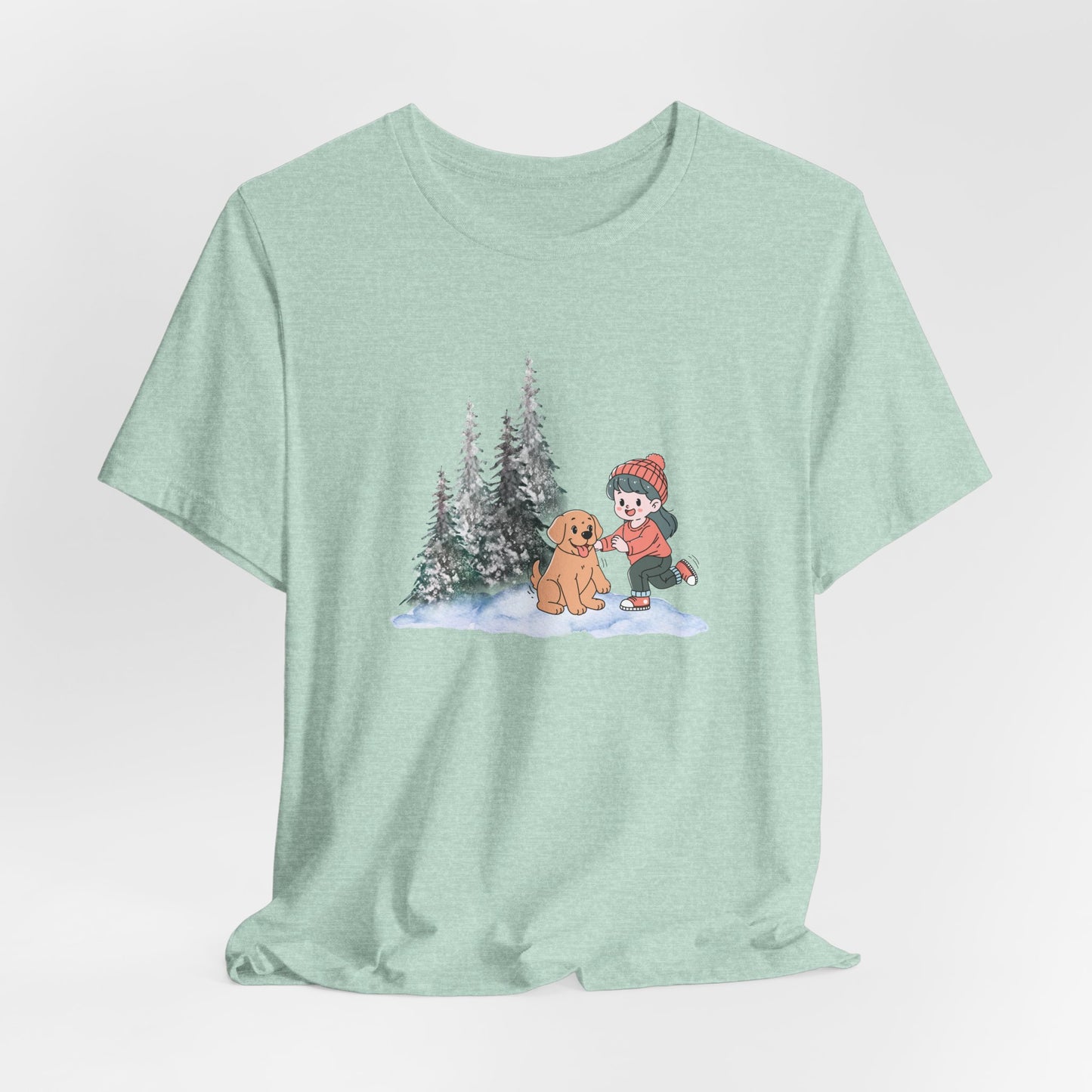 Winter Trees, Girl & Puppy - Unisex Jersey Short Sleeve Tee - 10279