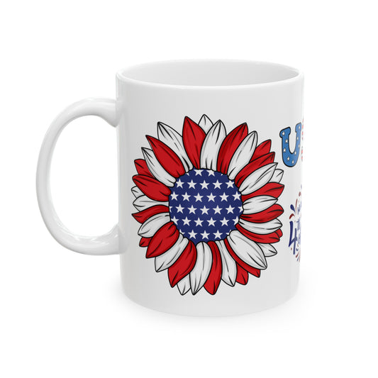 July 4, Sunflower & Butterfly - Ceramic Mug, (11oz, 15oz)