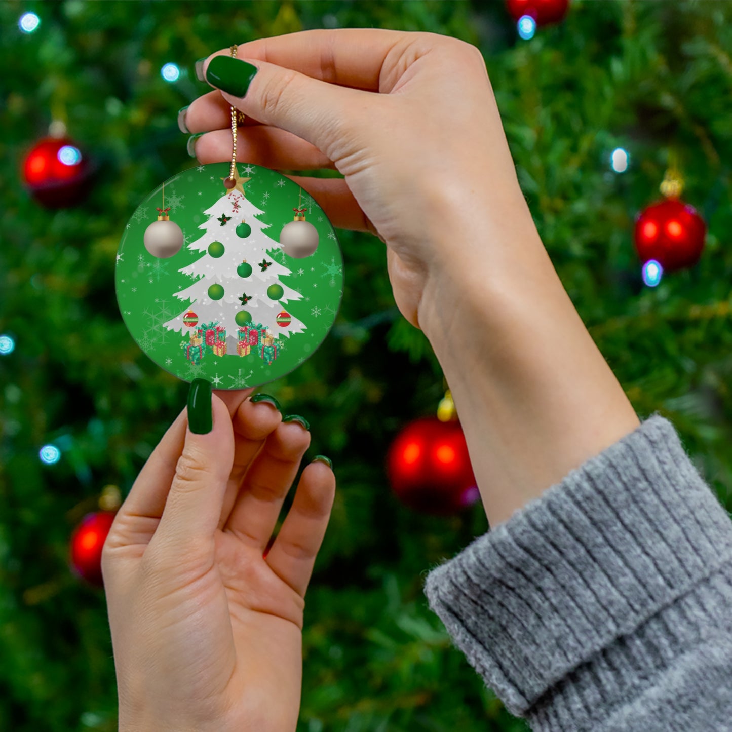 Snow Tree - Ceramic Ornament, 4 Shapes