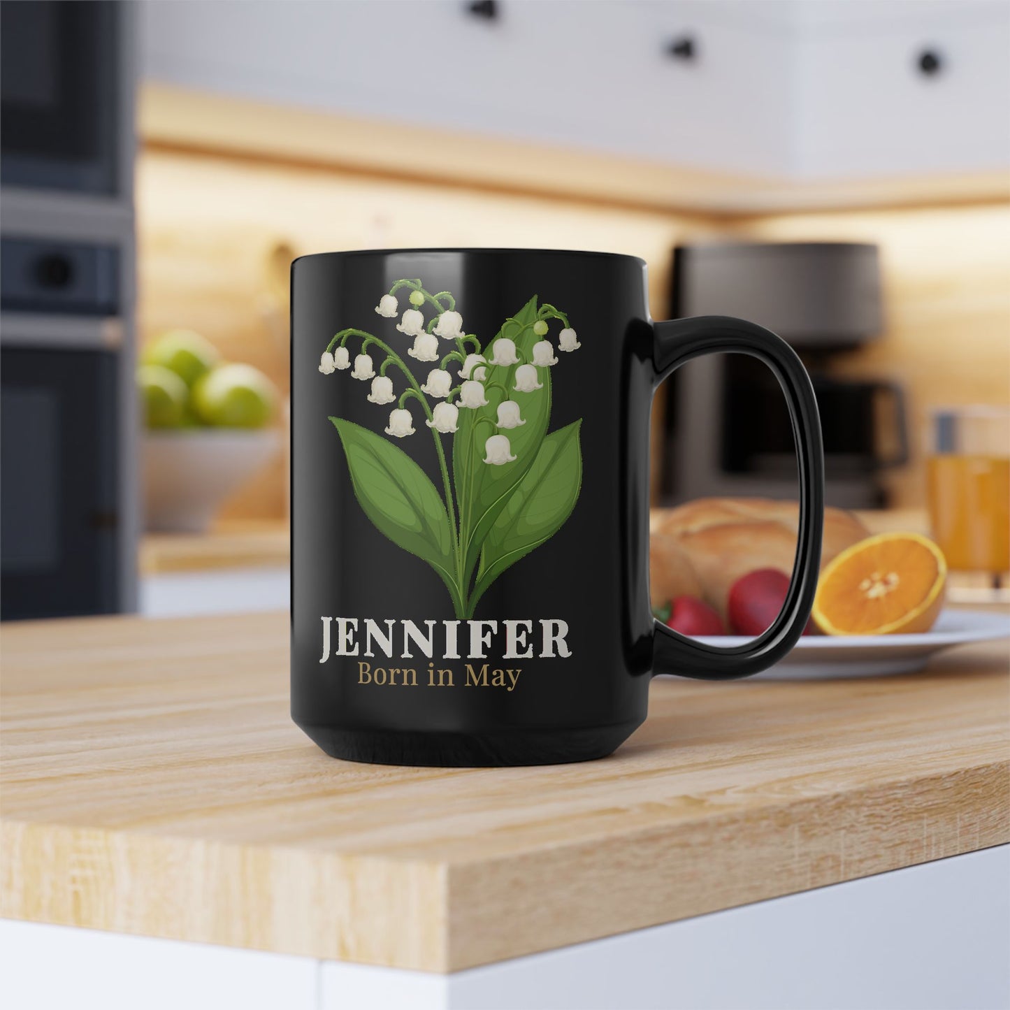 Jennifer Born in May Lily of the Valley Mug | Personalized Custom Name Mug -  14896