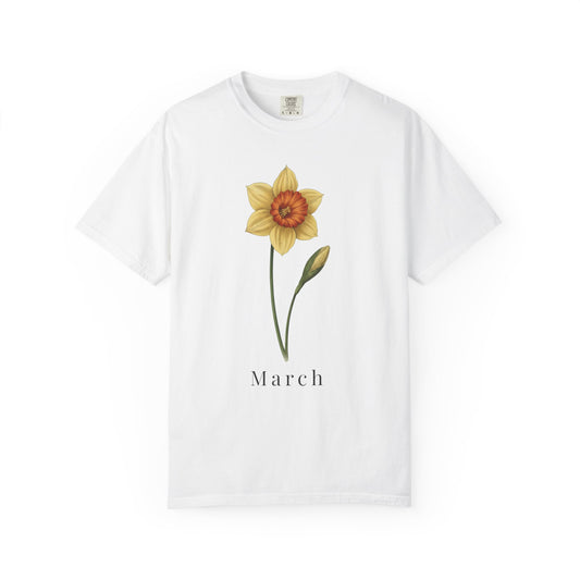 March Birth Flower T-Shirt – Daffodil Floral Birthday Tee for Women - 14793